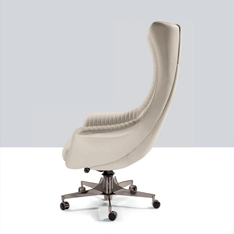 Luxury Leather White High Back Office Chair Soft Seating Cushion Revolving Comfortable Executive Office Chair With Wheels