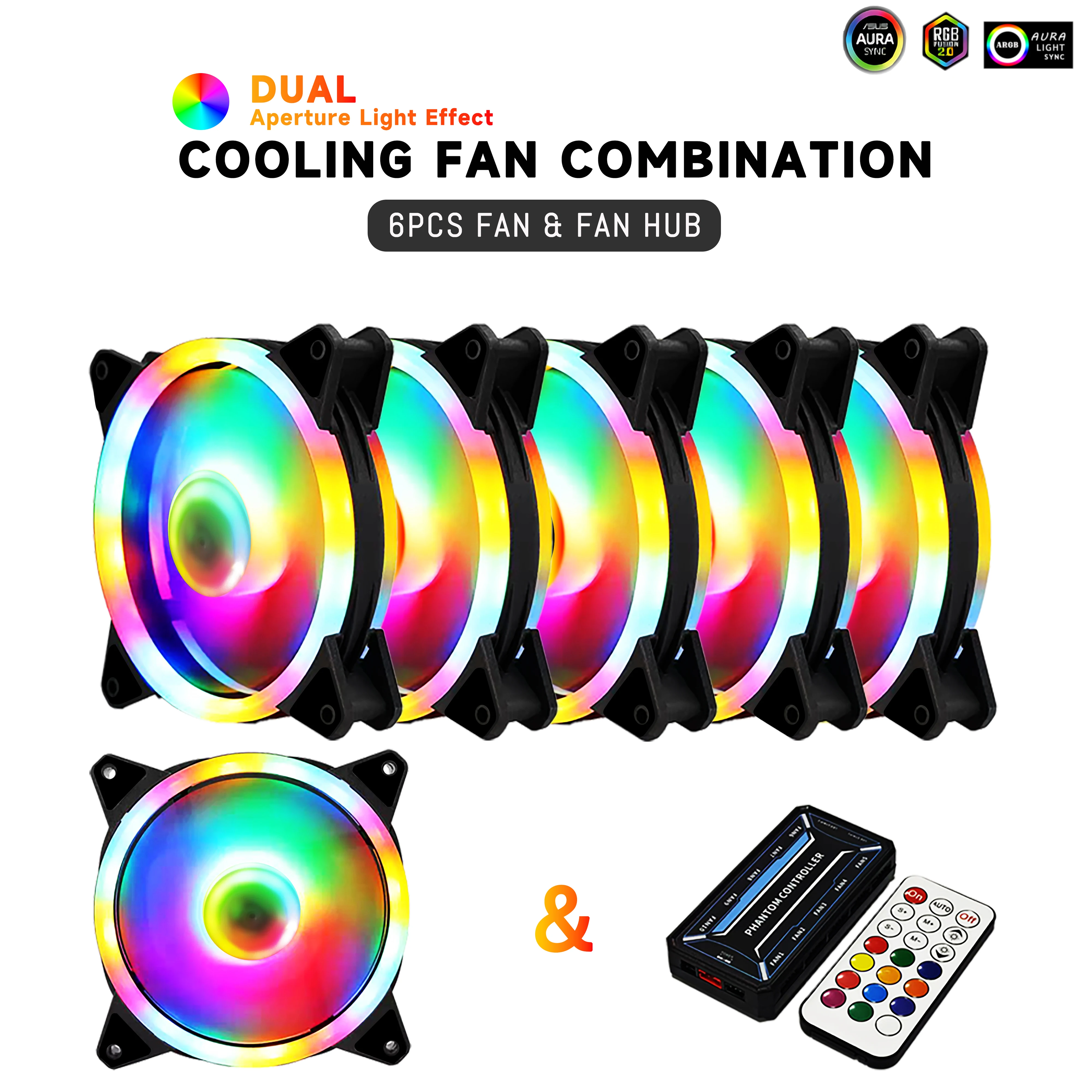 

Вентилятор корпуса компьютера 120 мм * 6 + 10 + 2 концентратора (с пультом дистанционного управления) 6PIN * 10 ШИМ и 4PIN RGB * 2 интерфейса. 650-1500 об/мин.7 шт.