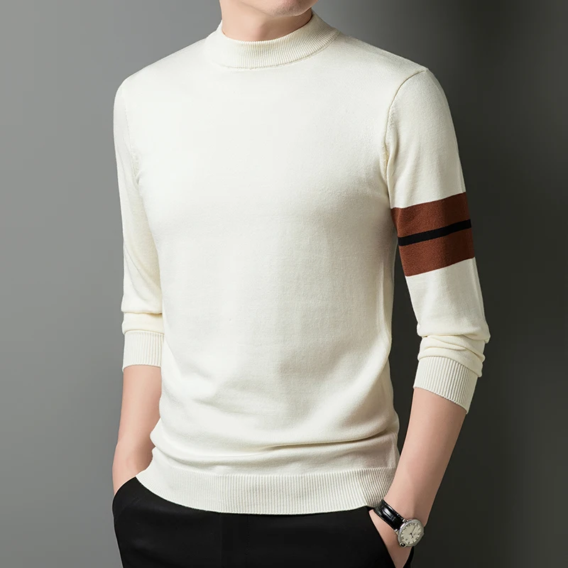 

Autumn and Winter Light Luxury Simple Striped Slim Fit Sweater Men's Trendy Brand High-end Casual Pullover Long Sleeved T-shirt