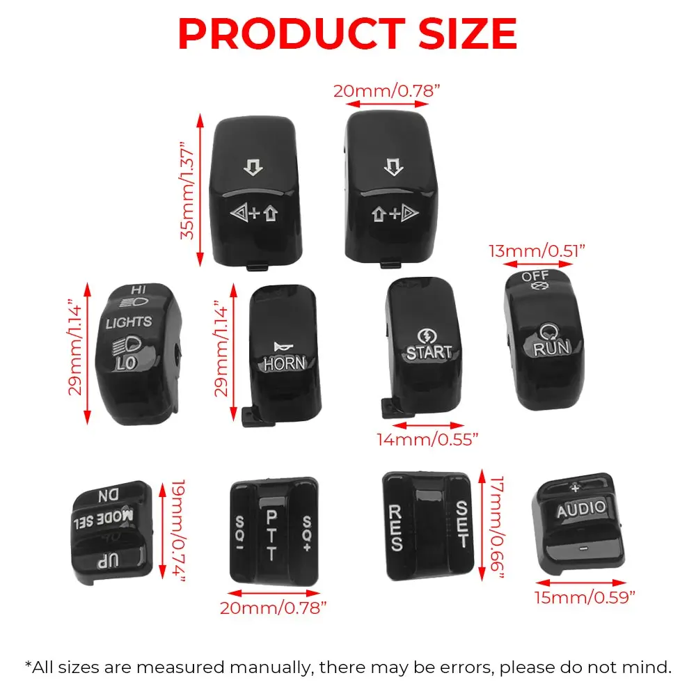 10 PCS Motorcycle Hand Control Switch Covers Button Caps For Harley Touring Road King Electra Road Street Glide CVO 1996-2013