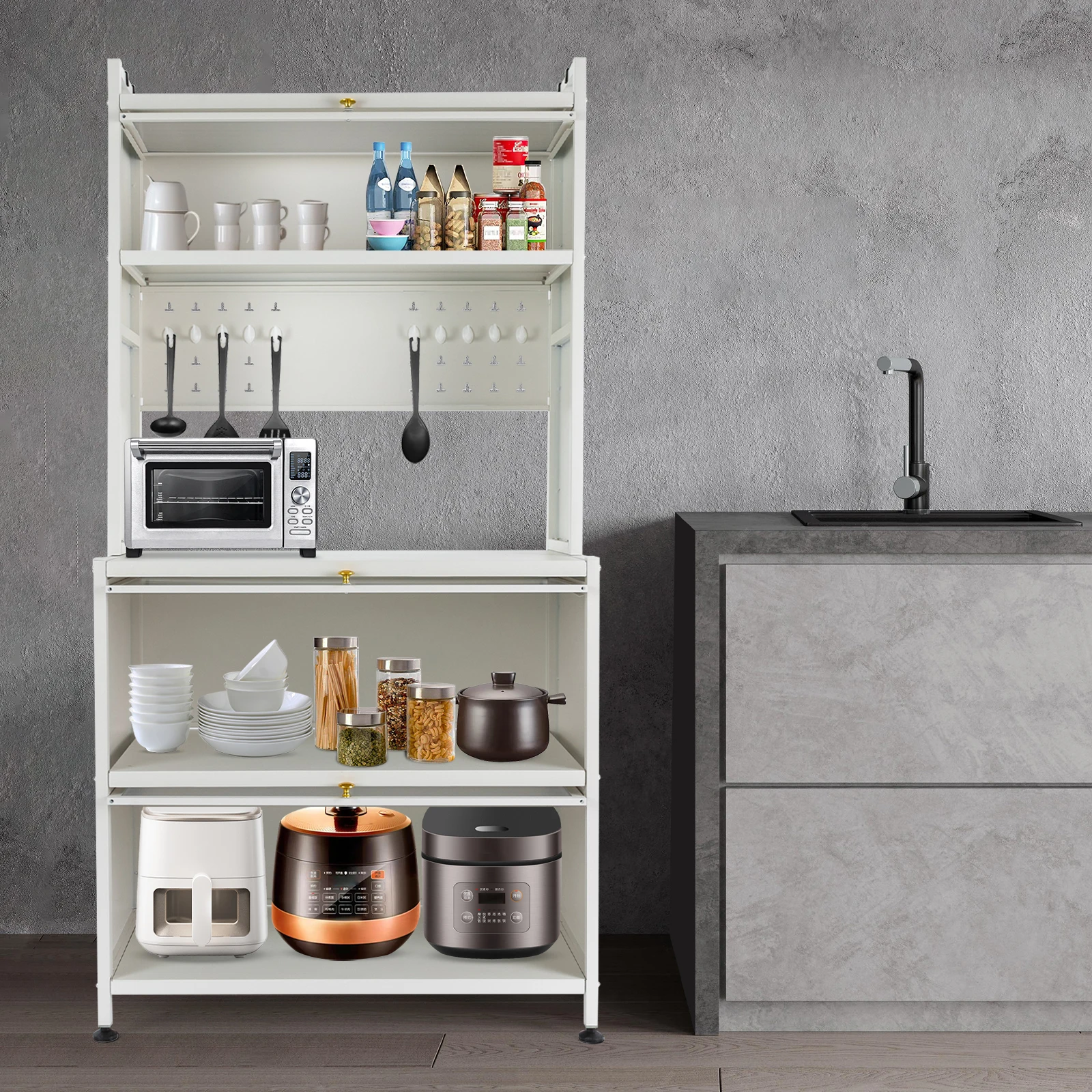 80cm 5-Story Kitchen Shelf Wear-Resistant Simple Installation with Dust-Proof Door Storage Cabinet for Living Rooms/Kitchens