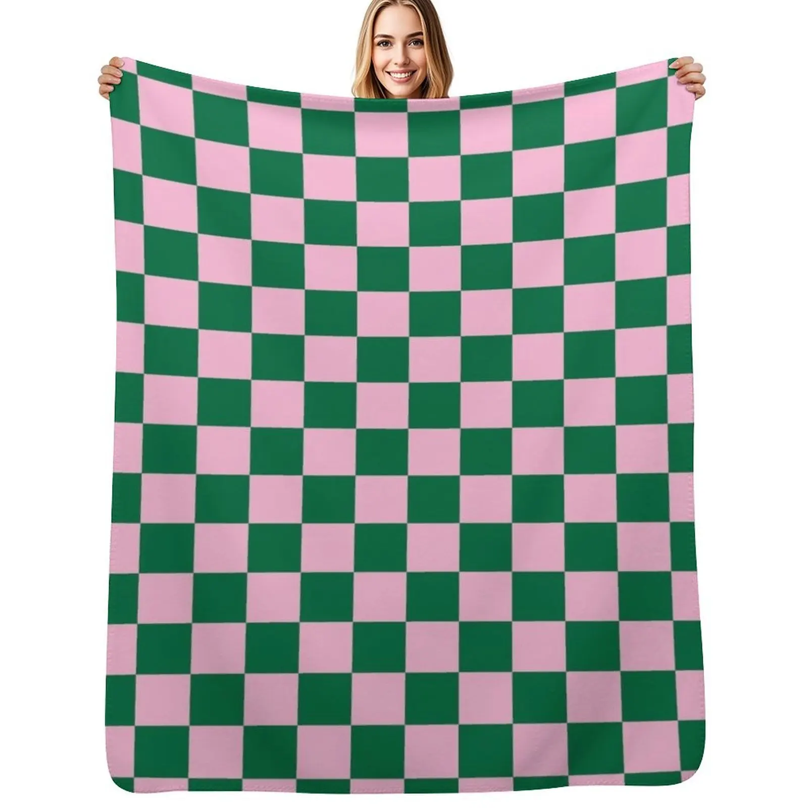

Cotton Candy Pink and Cadmium Green Checkerboard Throw Blanket Comforter Furrys blankets ands Soft Beds Blankets