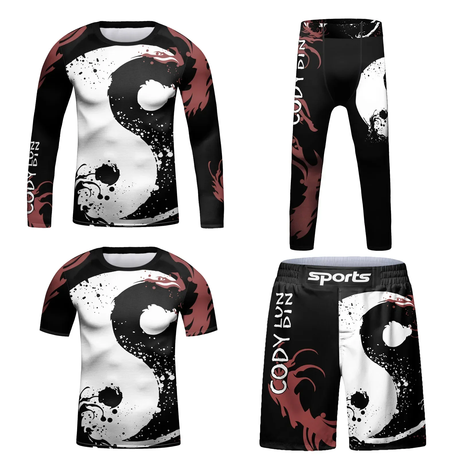 Kid 4Pcs/Set MMA Jiu jitsu Rashguard T-shirt+Pant Children Bjj Gi Kickboxing Jerseys Boy Muay Thai Shorts Boxing Clothes Tights