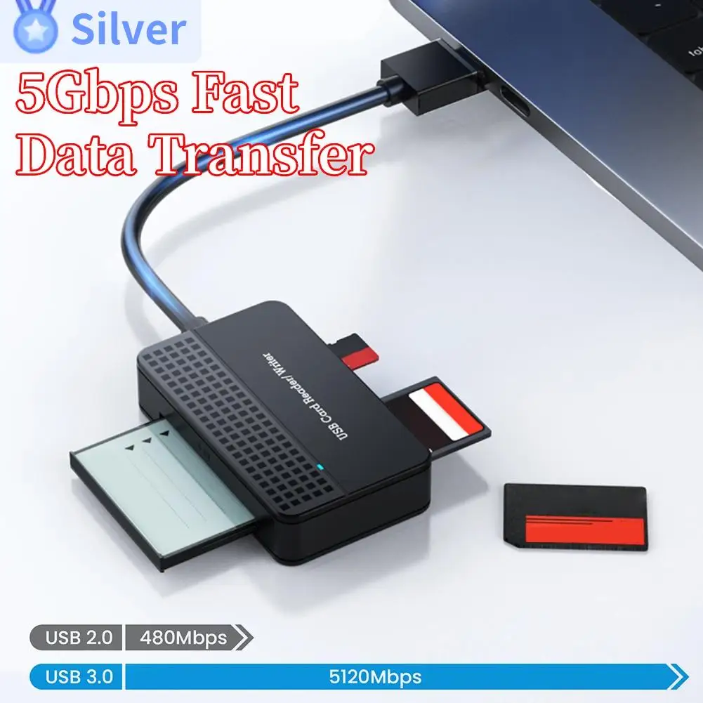 USB 3.0 Type C 4 in 1 Card Reader Memory Smart Card Reader SD TF CF MS Compact Flash Card Adapter 15cm Cable for Laptop