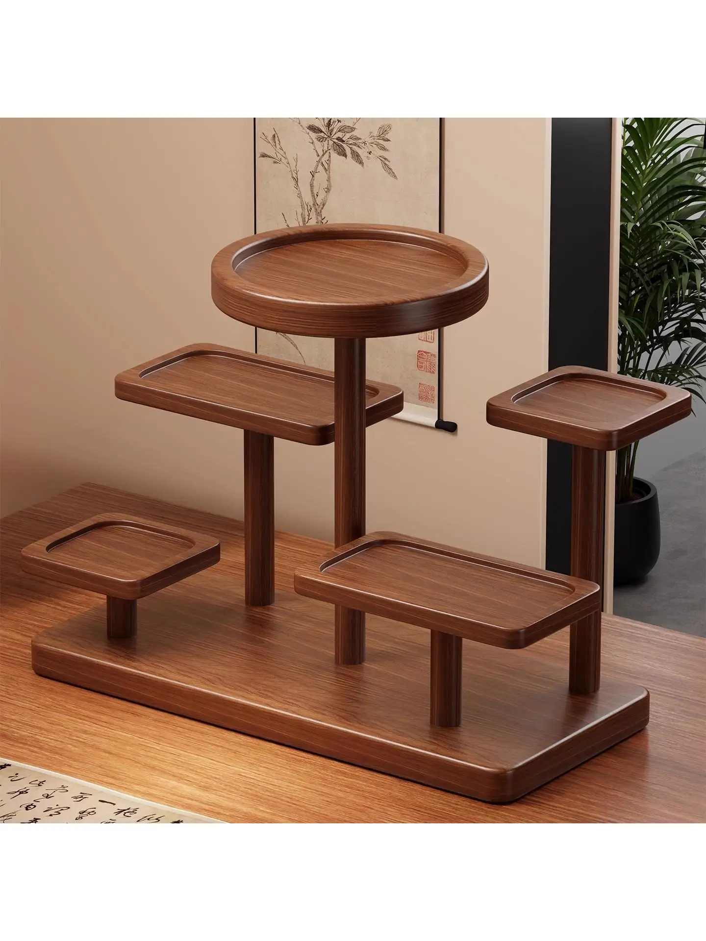 

Retro Chinese Style Antiquities Shelf Multi-Functional Storage Display Stand Tea Set Purple Clay Pot Holder Multi-Layer Organ...