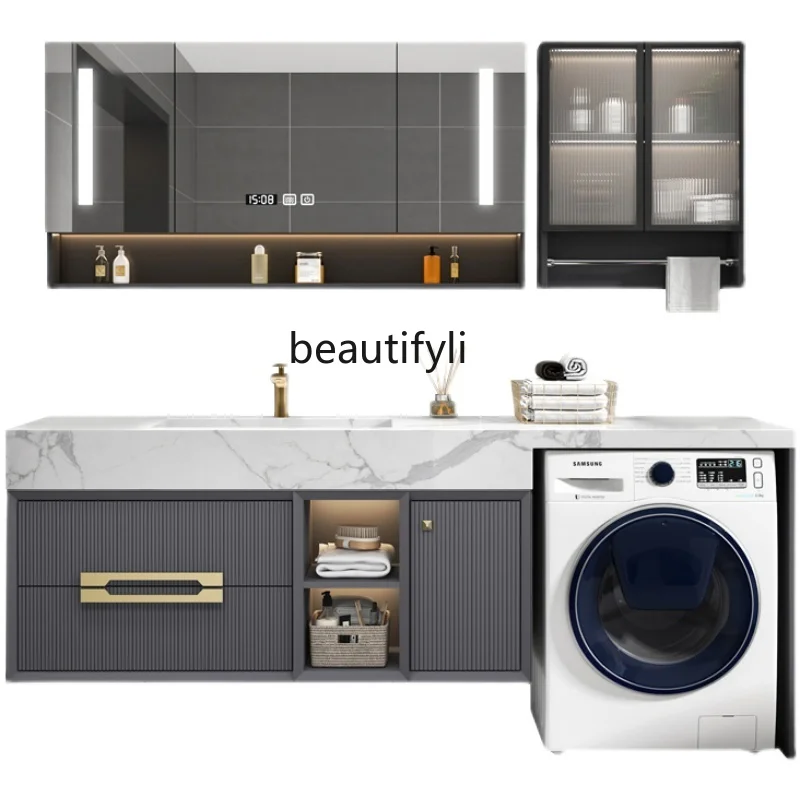 

Modern Light Luxury Bathroom Combination Wash Basin Pool Washstand Stone Plate Bathroom Integrated Washing