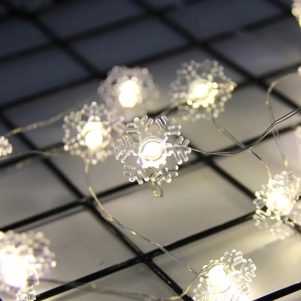 Snowflake Shaped LED Copper Wire Fairy Garland Lights Battery Powered Festoon String Lamp for Wedding New Year Holiday Ornament