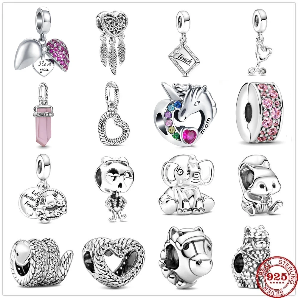 

2021 New Cute Squirrel Elephant Snake Unicorn Charm DIY Bead fit Original Pandora charms silver 925 Bracelet jewelry for women