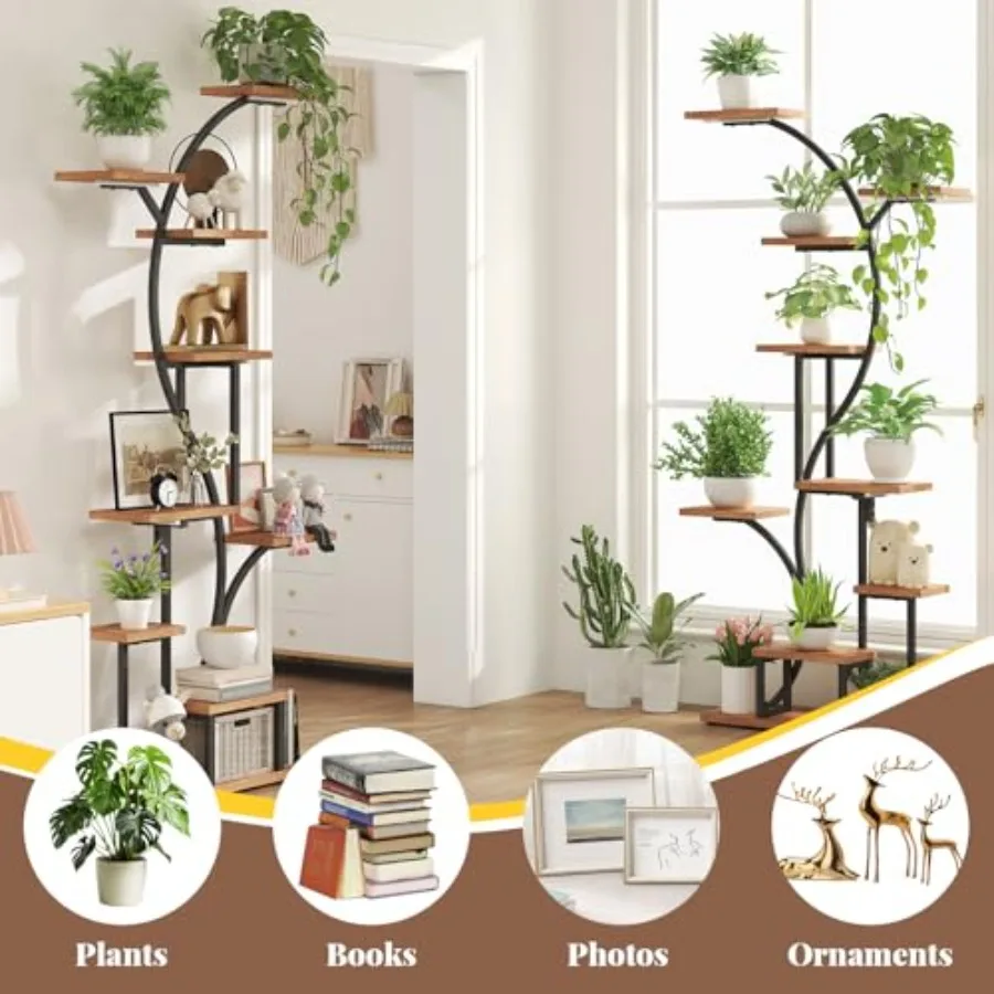 S-förmiger Pflanzenständer für den Innenbereich mit Wachstumslichtern – 7-stufiges Pflanzenregal mit mehreren Anzeigen, ideal für Wohnzimmer, Terrasse oder Balkon