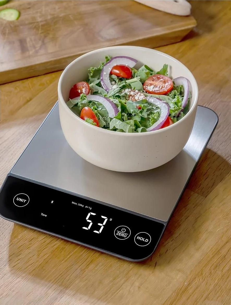 Food Scale 304 Stainless Steel IPX6 Waterproof with Bluetooth Calorie Count Rechargeable for Weight Loss