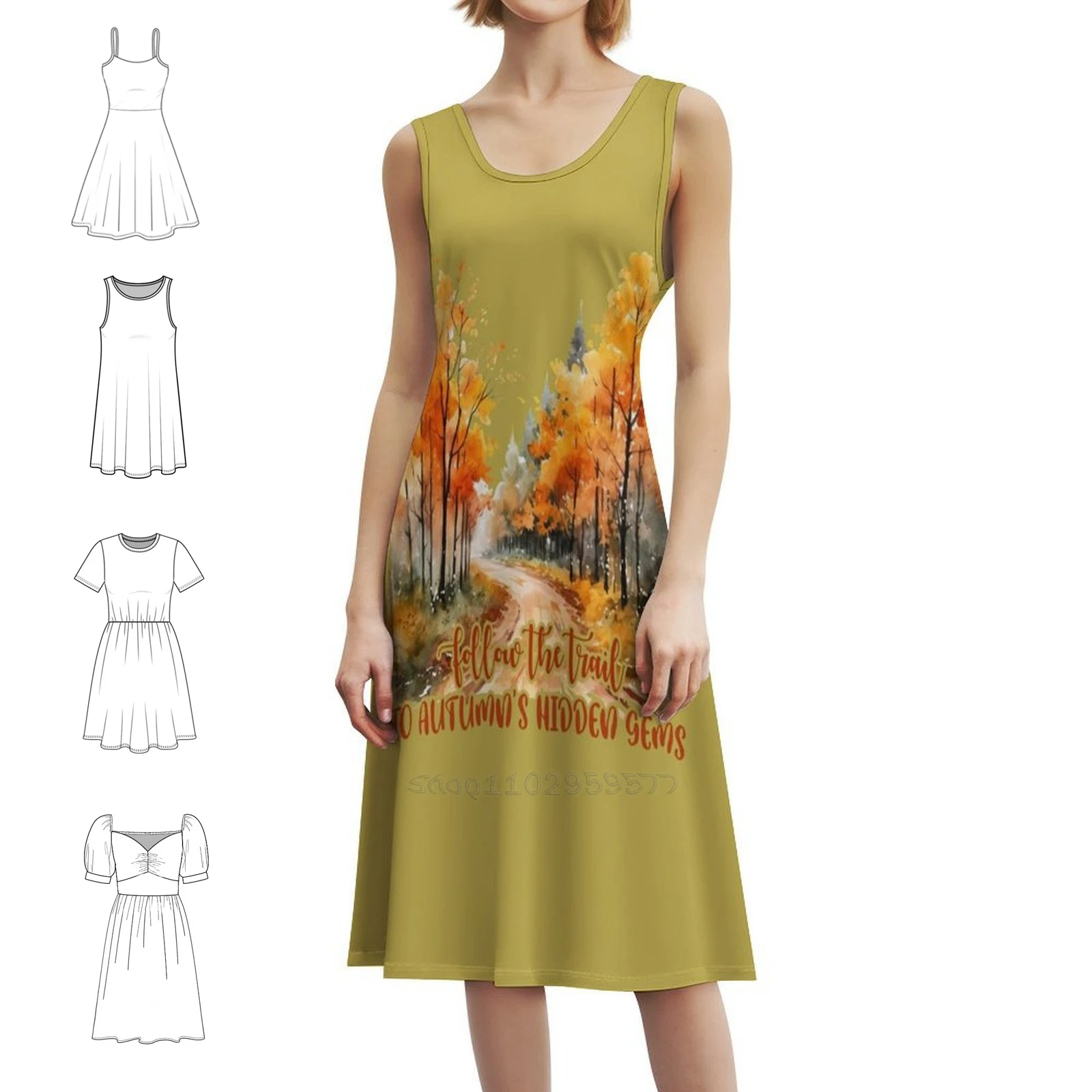 اتبع درب إلى فستان الخريف المخفي ذو العنق على شكل قلب فستان أنيق للحفلات الصيفية للنساء لخريف الخريف باللون الأصفر #1