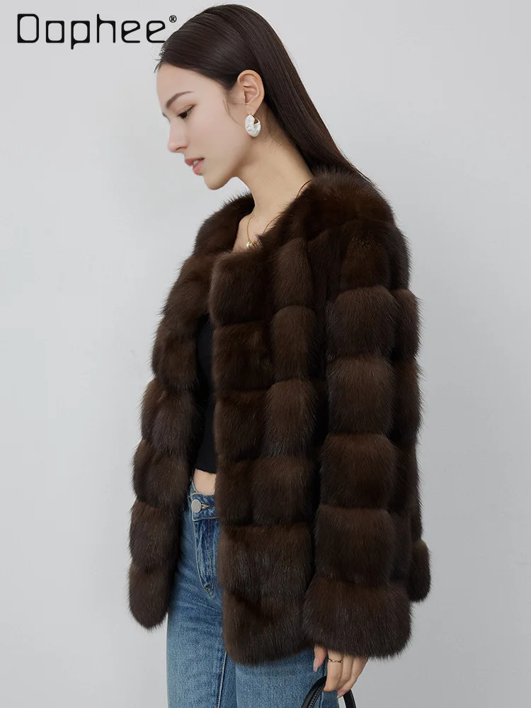 Mode léger luxe épaissi col rond court manteau de fourrure pour les femmes haut de gamme sensation tempérament élégant Socialite fausse fourrure manteau