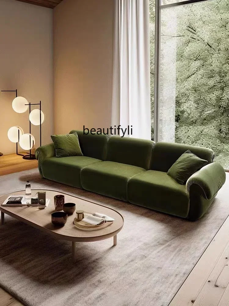 French Style Retro Living Room Italian Style Velvet Creative Straight Row Three Four-Person Sofa