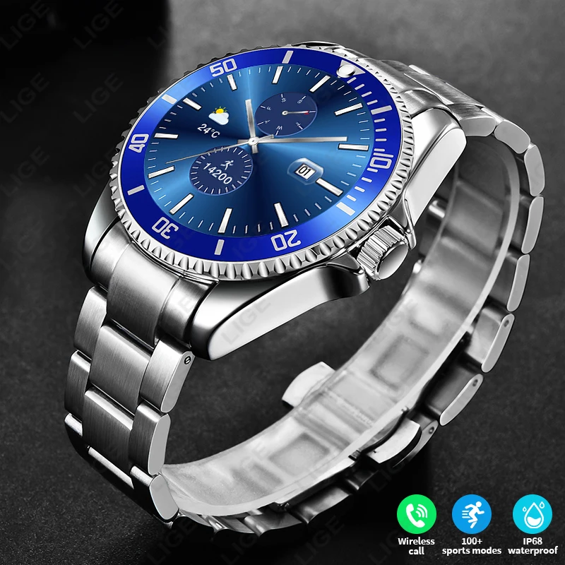 

LIGE Original New Smart Watch 100+ Sports Modes IP68 Waterproof 1.27'' HD Screen Bluetooth call smart watchs for men Android IOS