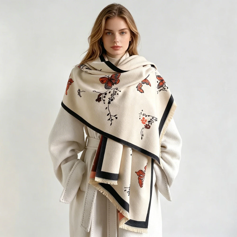 Pashmina Wrap Large - Women Imitation Cashmere Scarf Fringed Thick
