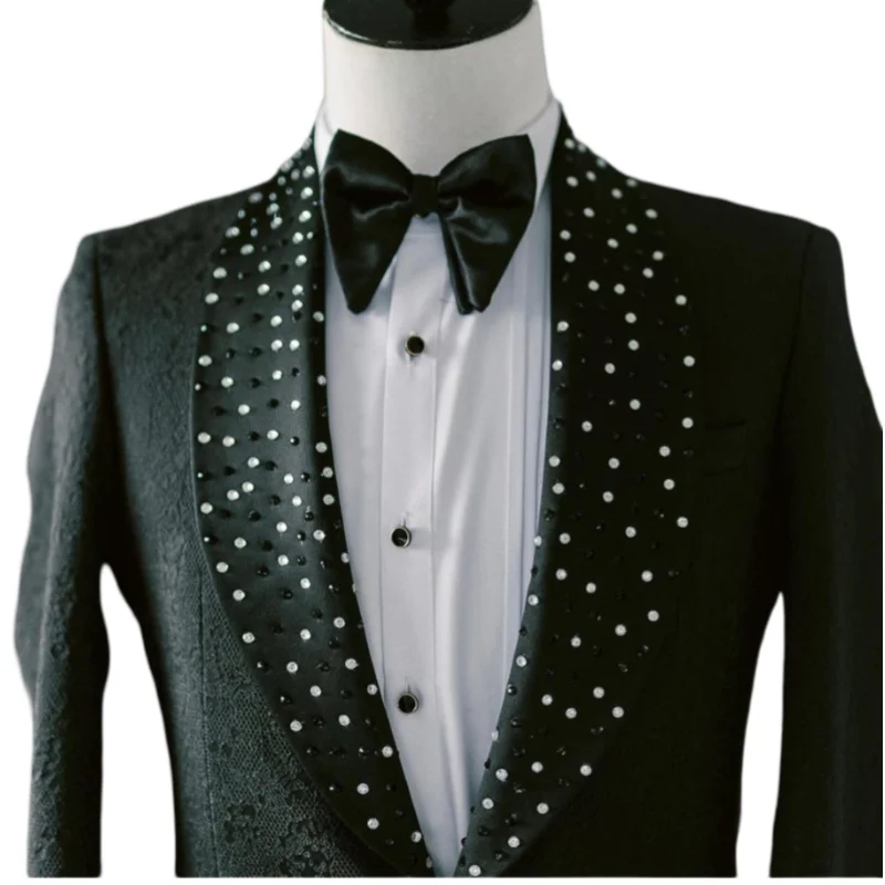 Luxury Beaded Men Suits for Wedding Party 2 Pieces Formal Groom Tuxedo Slim Fit Male Fashion Suit Jacket with Black Pants 2024