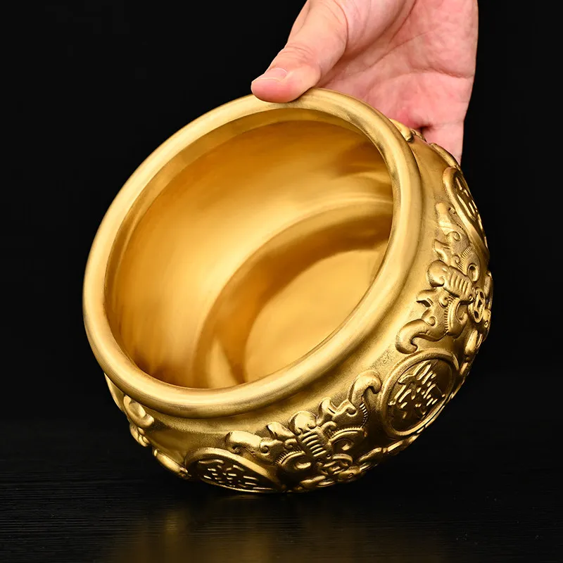 Pure Brass Solid Cornucopia Pot Copper Rice Chinese Style Decoration Living Room Home Store Jucai Small Basin Coin Bank