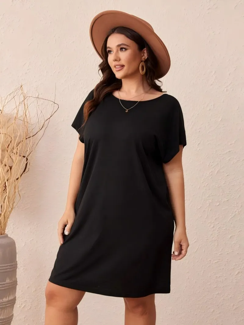 European American Plus Size Women Printed Dress New Fashion Short Sleeve Casual Midi Dress Hot Selling