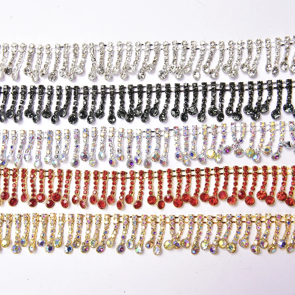 Short Tassel Rhinestone Chain Fancy Glass Crystal Round Pendant Trim Fringe Sew on Garment Collar Bags Wedding Dress DIY