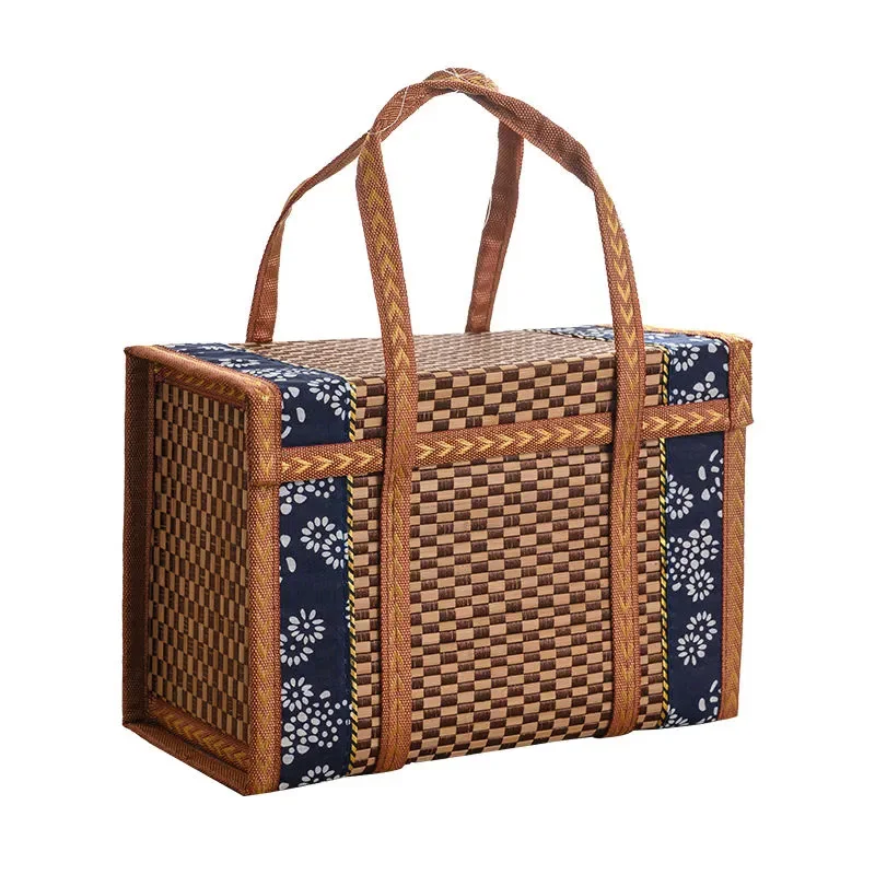 Pastoral Bamboo Woven Bamboo Products Camping Portable Storage Box Hand-Woven Basket Special Outdoor Picnic Basket Woven Basket