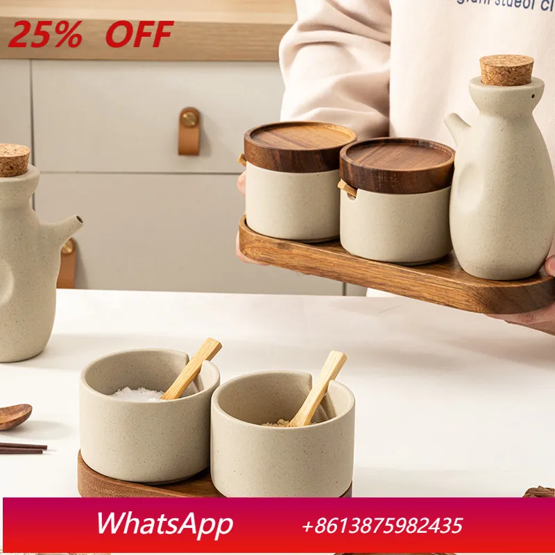 

LTT retro Japanese ceramic seasoning jar combination set kitchen seasoning bottle jar