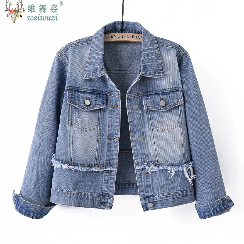 

Women's Short Denim Jacket Fashion Casual Coat Autum Lapel Single-breasted Long-sleeved Female Hip-pop Jeans Outerwear Slimming