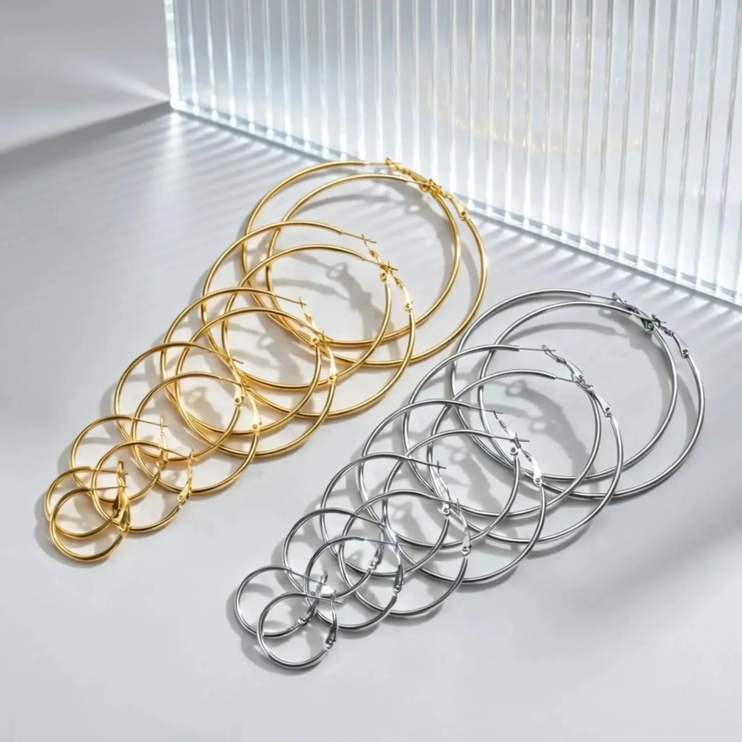 25-70mm Small & Big 1pair Circle Hoop Earrings Set Stainless Steel Thin Metal Simple Casual Jewelry Ear Cuff Fashion Accessory