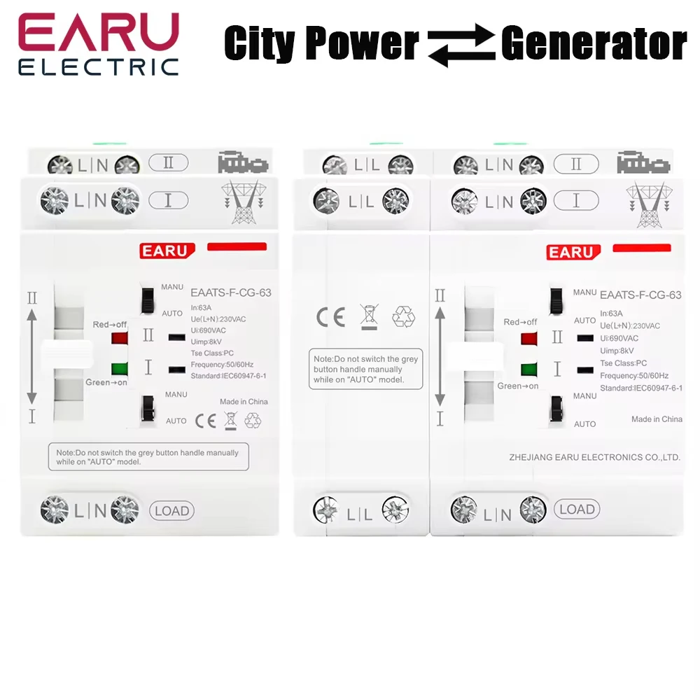 Din Rail 2P 4P 63A AC 220V AC 110V ATS Dual Power Automatic Transfer Switch Electrical Selector Switches Uninterrupted Power