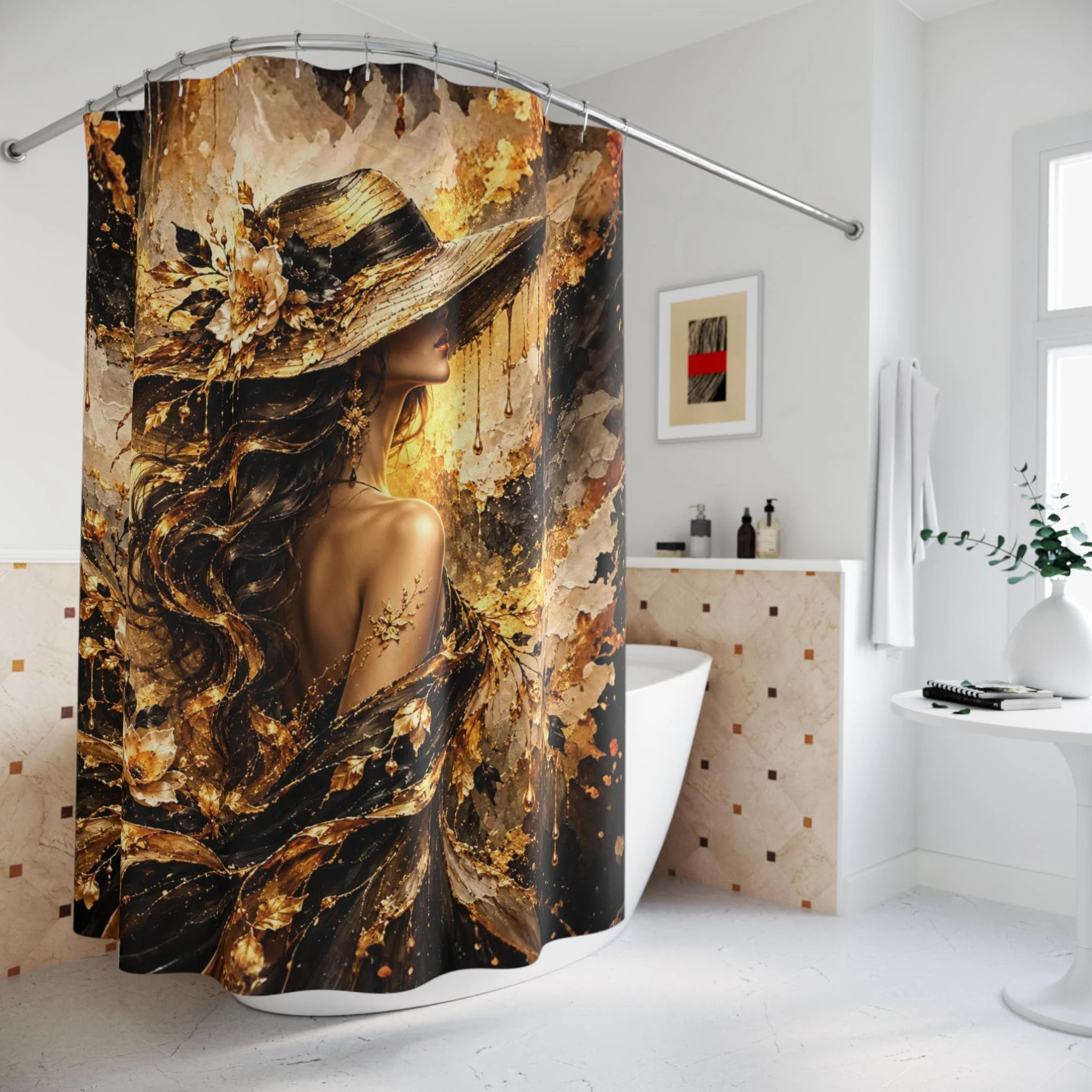 Luxury Abstract Gold Bronze Shower Curtain Waterproof Bathroom Decor Curtain for Modern Home Bathroom Shower Curtain
