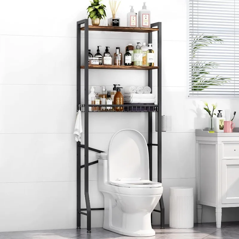 

Over-The-Toilet Storage Rack, 3-Tier Bathroom Organizer Shelf Over Toilet with Shelf and Basket