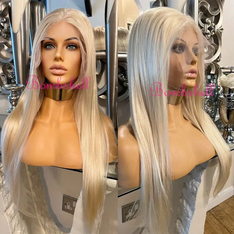 

Bombshell Best Quality White Straight Synthetic 13x4 Lace Front Wigs Glueless Heat Resistant Fiber Hair For Women Cosplay Wear