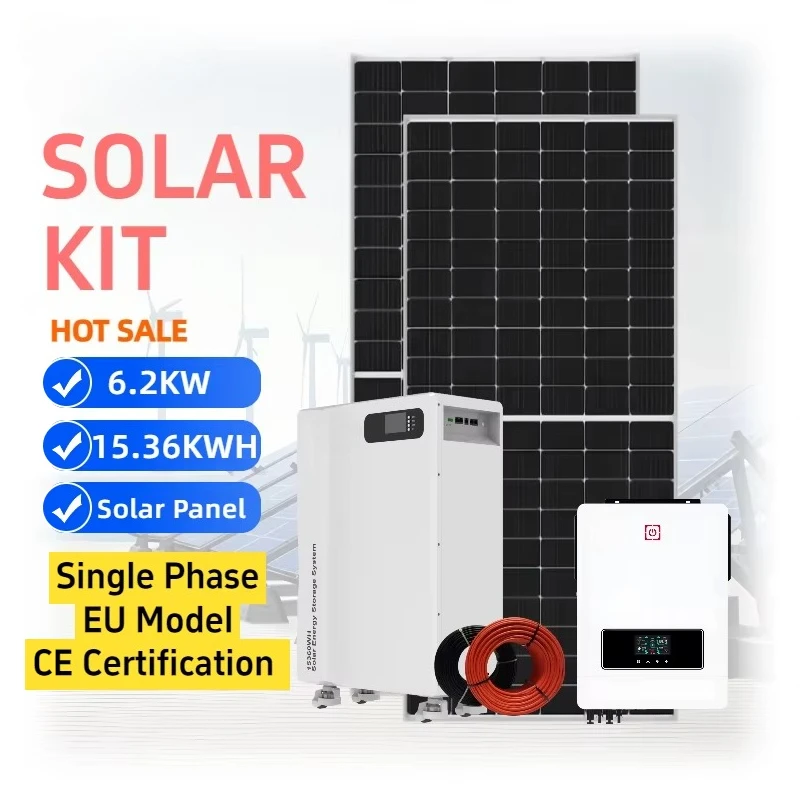 مجموعة نظام عاكس الطاقة الشمسية الهجين 6.2KW على الخروج الشبكة لوحة طاقة شمسية أحادية البلورية بطارية ليثيوم أيون MPPT للاستخدام المنزلي