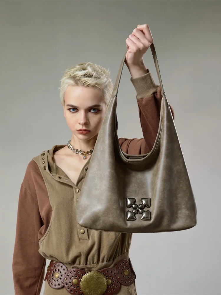 

JACD Summer New Large Capacity Retro Tote Bag Women's Commuter Single Shoulder Bag Original Design Soft Leather Handbag