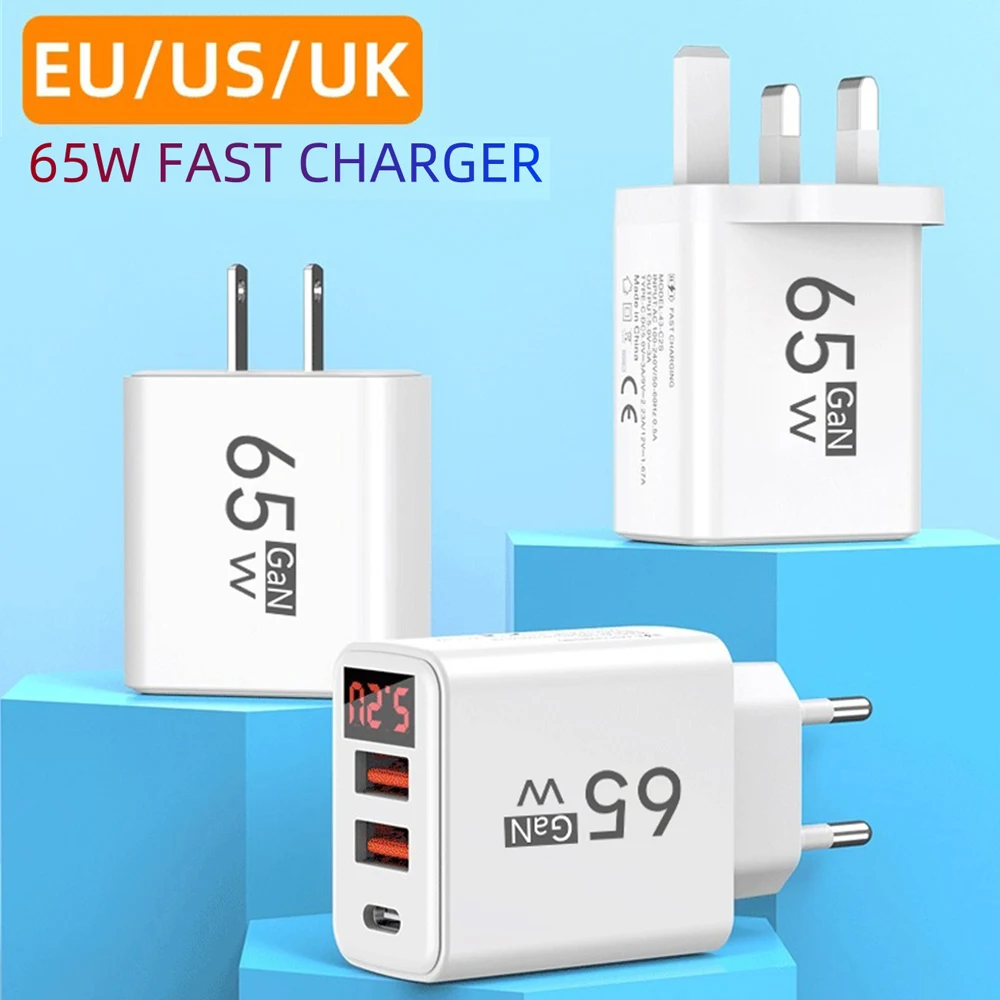 

3 Ports 65W USB Charger Fast Charging Mobile Phone Power Adapter EU/US/UK Plug QC3.0 Type C Charger For iPhone Samsung Xiaomi