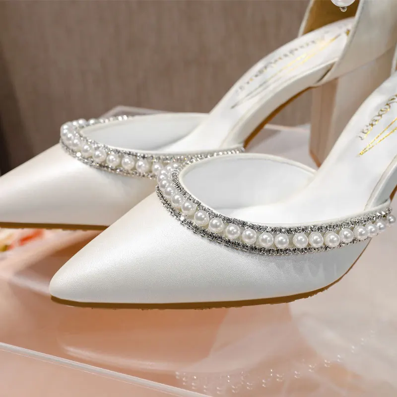 Pointed High Heels Thick Heel Sexy Pearl European and American Foreign Trade Large Size Women's Shoes image 4
