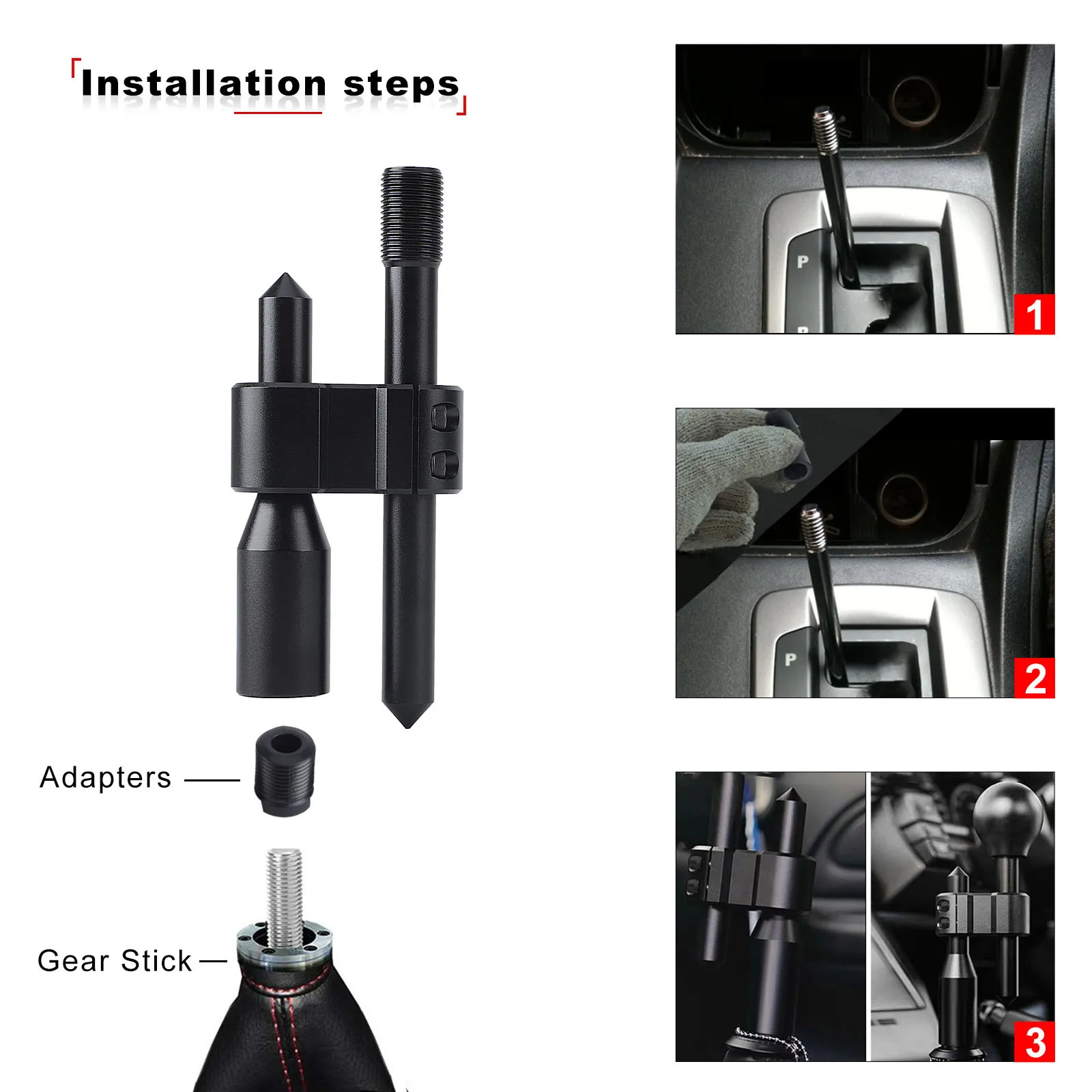 Aluminum Car H Type Gear Shift Knob Universal Extension Adjustable Extender Gear Shifter With Three Adapters 8MM 10MM 12MM