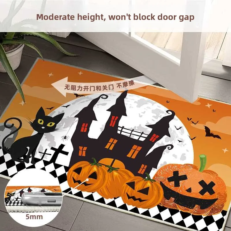 Karpet Labu Dekoratif Halloween Kristal Mengkilap untuk Dapur Ruang Tamu Penggunaan Rumah Karpet Lintas Batas Motif Pir Musim Dingin Bahan PU