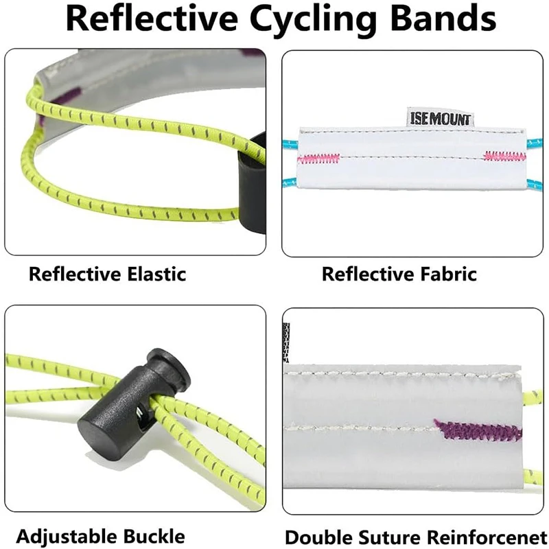 2PCS Reflective Cycling Pant Cuff Straps Adjustable Multi-Use Ankle Bands for Night Riding Safety Cycling Running Outdoor Sports