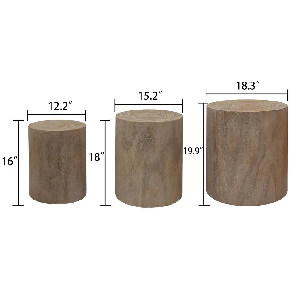 Rustic Wood Stump Tables Set of 3 Accent End Coffee Plant Stand Decorative Nesting Cylindrical
