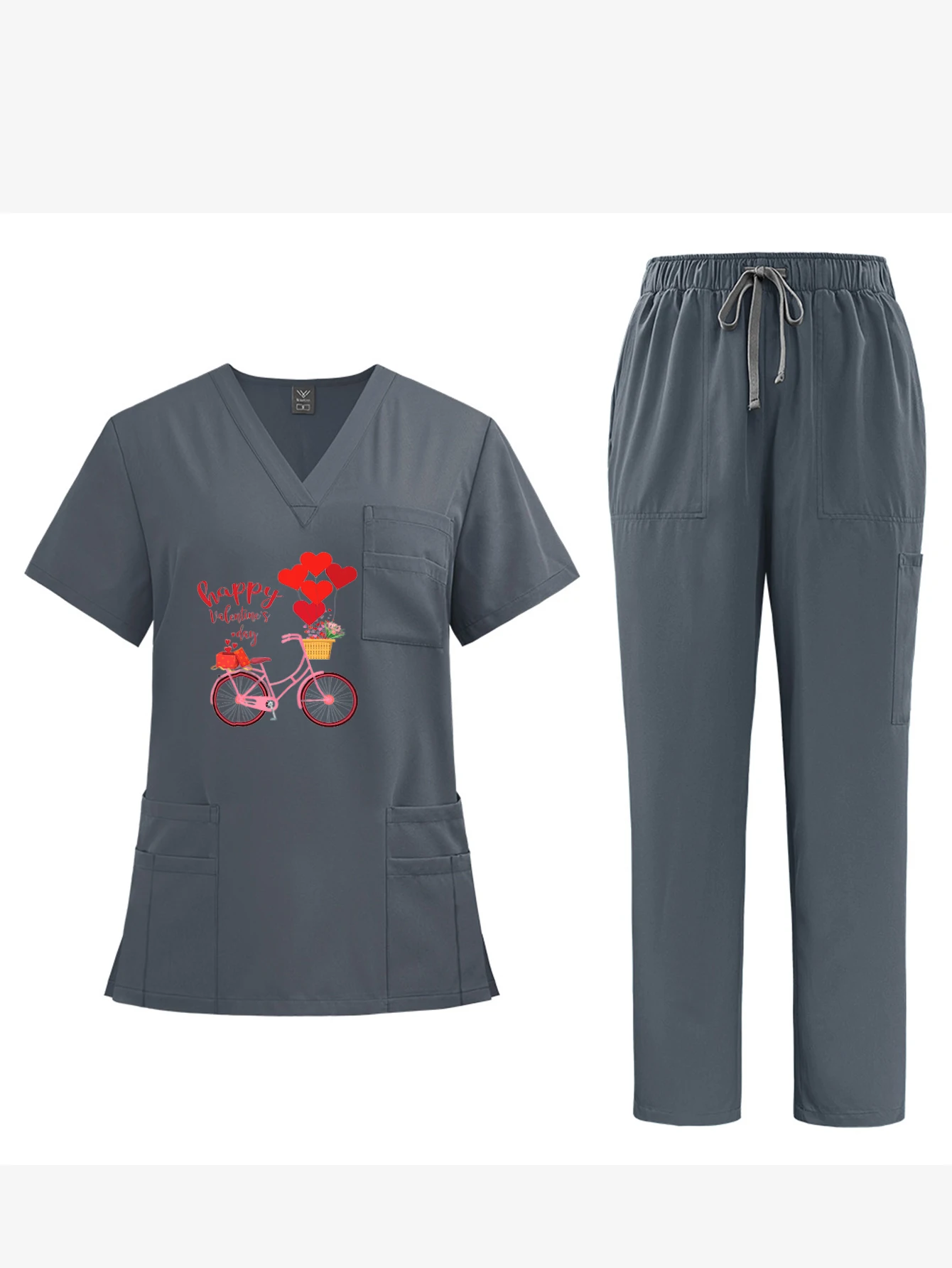 Aangepaste print unisex medische overall met V-hals en korte mouwen Verpleegstersset Rechte ademende wasbare werkkleding