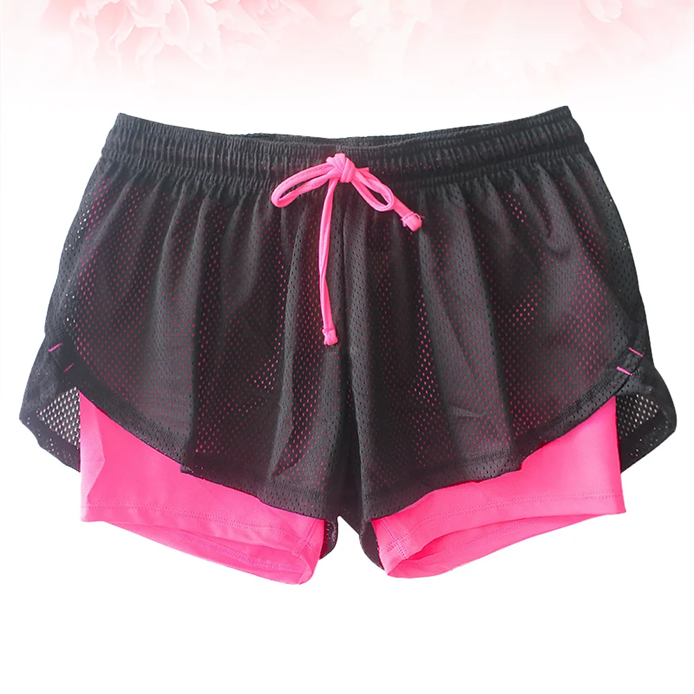 1 قطعة شورت اليوغا سريع الجفاف شبكة تمتد النساء تجريب اللياقة البدنية بنطلون مكافحة الغضب روزي + أسود Xl لتشغيل ملابس نشطة #4
