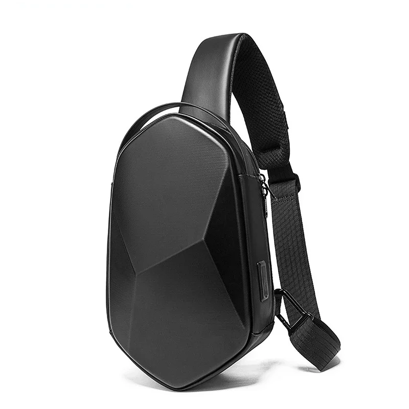 Bolso de hombro con carga USB para hombre, bandolera informal de viaje resistente al agua, con estuche rígido para el pecho, nuevo diseño, 2024