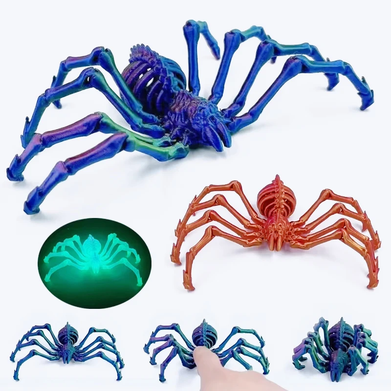 3D Printed Spider Movable Retractable Joint Fidget Toy Articulated Movable Elastic Spider Simulation Esktop Ornament Kid's Toy