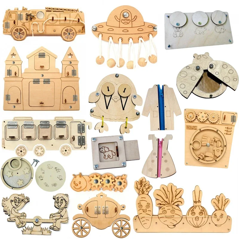 

Baby DIY Wooden Busy Board Accessories Montessori Toy Spaceship castle clothing Hourglass Gear Educational Toy for Children Gift