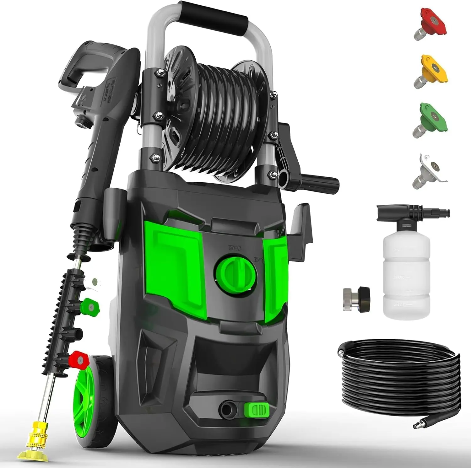 

Electric Pressure Washer - 5000PSI Max, 3.6 GPM, 20FT Hose, 35FT Power Cord, 4 Nozzles, Foam Cannon High Power Washers for Car,