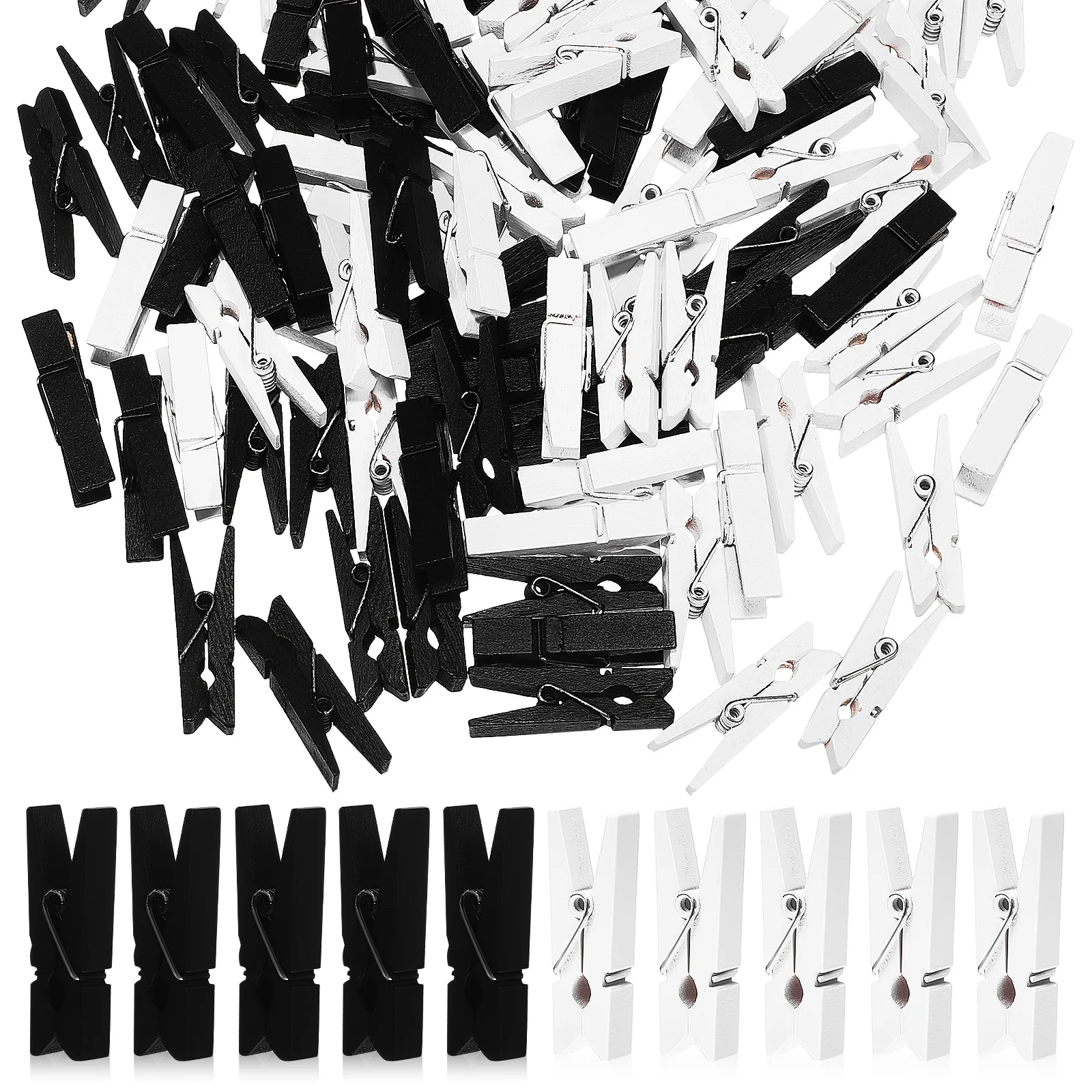 

100 pcs Decorative Clips 50White 50Black Firm Grip Multipurpose Wood Clothespins Photo Wall Bedroom Office Shop Use Household