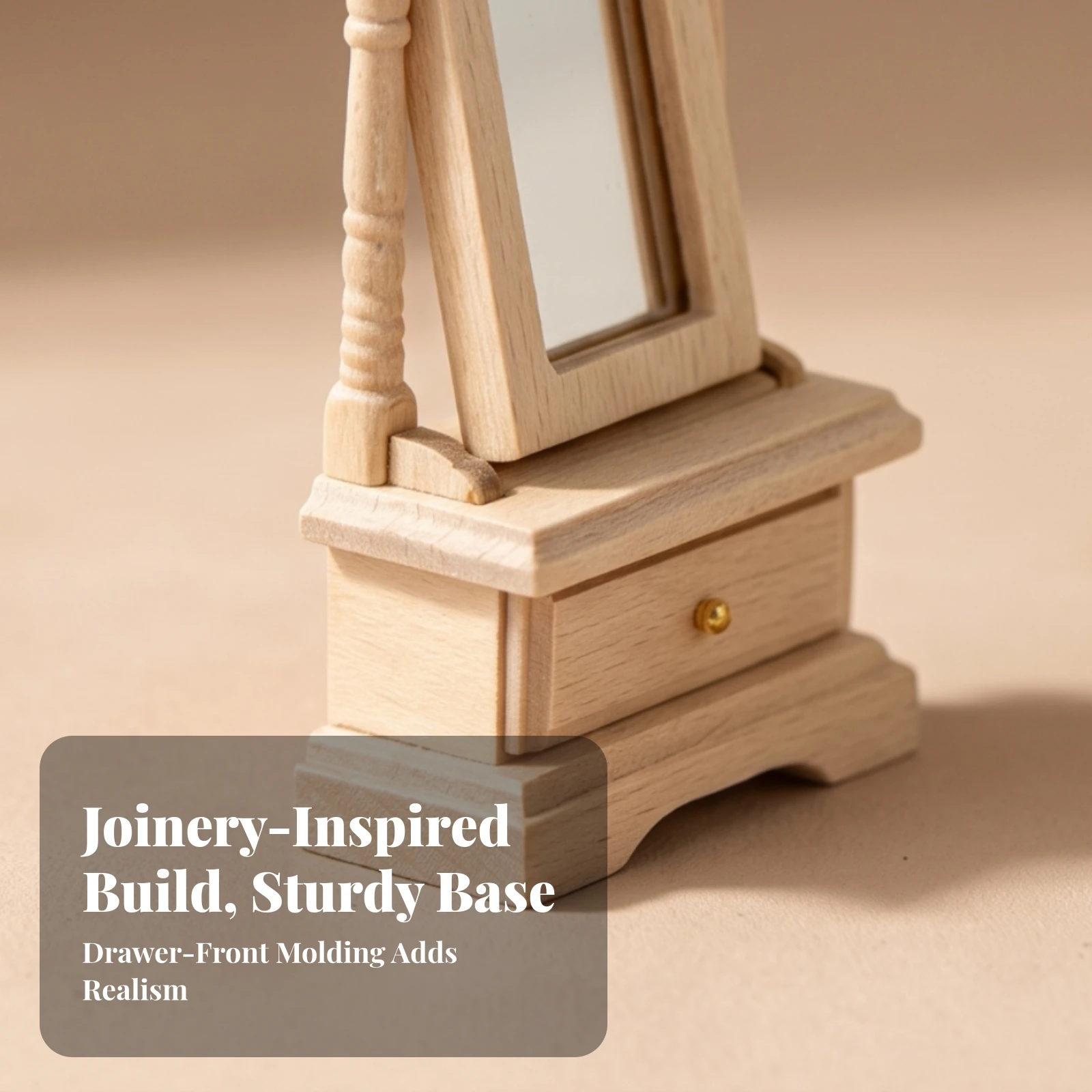 Miniature Dressing Mirror Realistic Dollhouse Mirror with Drawer Dollhouse Dressing Table Wooden Classic for Photo Props