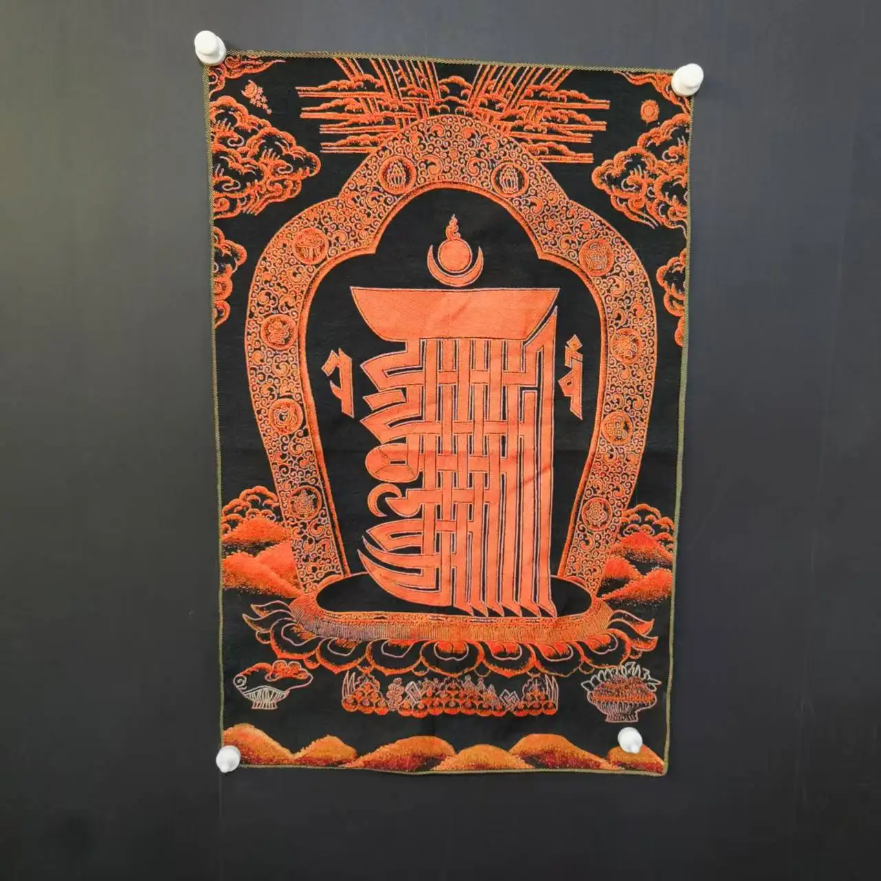 

35"Thangka Embroidery Tibetan Buddhism Silk Embroidery brocade Nepal Kalachakra Buddha Thangka Hanging panel