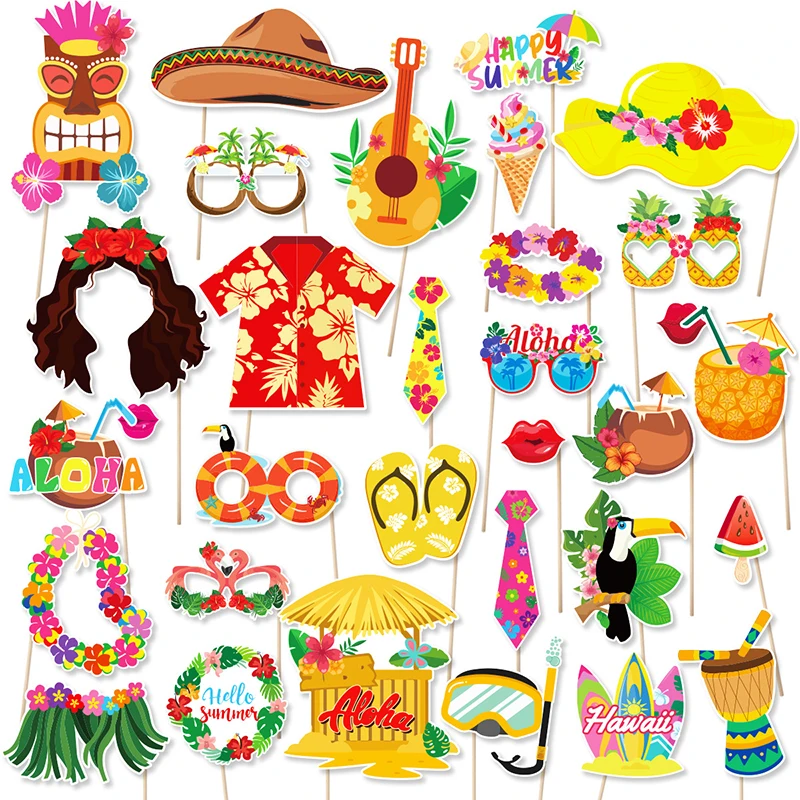 30 teile/satz Hawaii Party Dekoration Photo Booth Requisiten Ananas Flamingo Sommer Strand Pool Party Hawaii Aloha Party Supplies