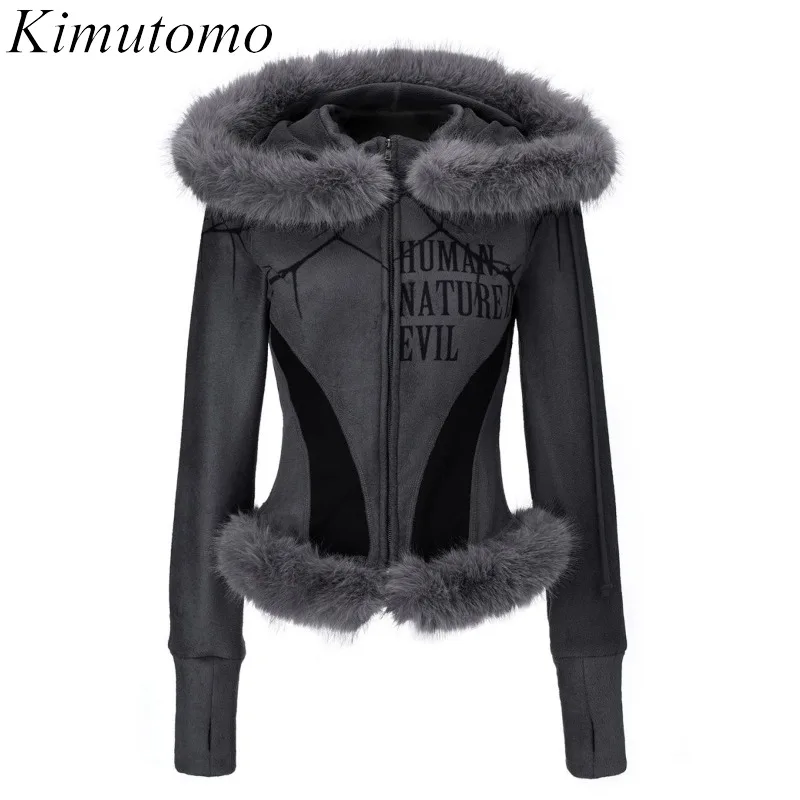 

Kimutomo толстовки женские гранж с буквенным принтом с длинным рукавом пушистые лоскутные Y2k эстетические куртки женские толстовки готические